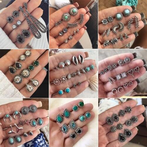 4 Pairs/Set Women Crystal Bohemian Earring Stud Earrings for Women Boucle D'oreille Jewelry Dazzling Cubic Zirconia Opal Brincos