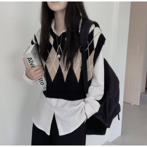 New loose sleeveless sweater spring autumn Women vest sweaters knitting vest joker knitted vest wool oversize Girls Pullover