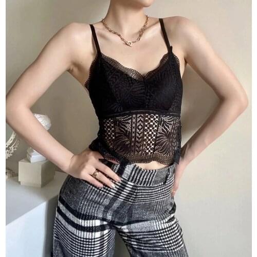 Top Female Korean Style Sense of Design Non-mainstream Sexy Fashion Butterfly Beautiful Back Lace Outerwear Camisole Underwear