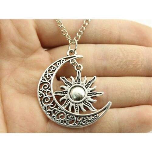 WYSIWYG Women Fashion Necklace Crescent Moon And Sun Charms Necklace 70cm Sweater Chain Necklace Dropship Suppliers