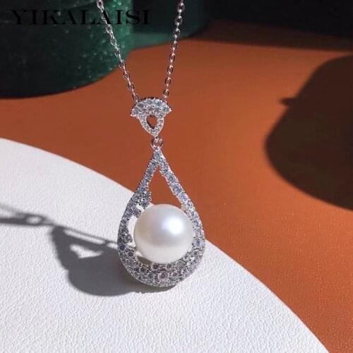 YIKALAISI 925 Sterling Silver Necklaces Jewelry For Women 10-11mm Oblate Natural Freshwater Pearl Pendants 2021 Wholesales