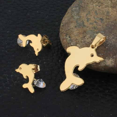 Stainless Steel Jewelry Sets For Women Fashion Gold Color Pendants And Earrings SFHZAJBA