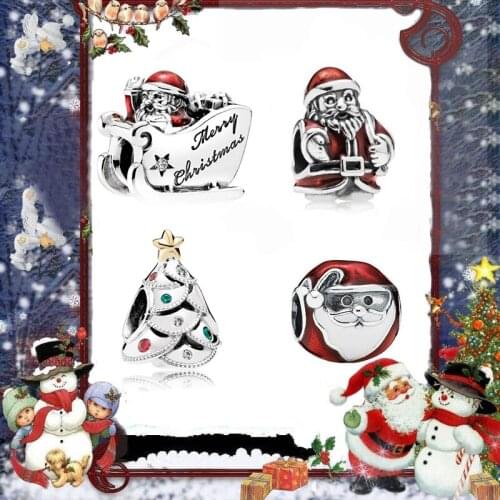 New Hot Selling High Quality 100% 925 Sterling Silver Santa Claus Sleigh Beads Ladies Bracelet DIY Decoration Christmas Gifts