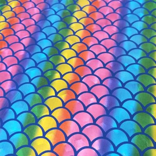 1.5X1m Laser Flash Colorful Mermaid Scale Fabric Elastic Knitted Gold Stamp Fabric Mermaid Dress CLoth Stage Decorative Ornament