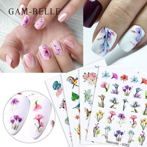 GAM-BELLE 1 Sheet Flowers Leaves Nail Sticker Leopard Snake Shape Designs Nail Wraps Polish Decals DIY Foil Nail Art Decoration