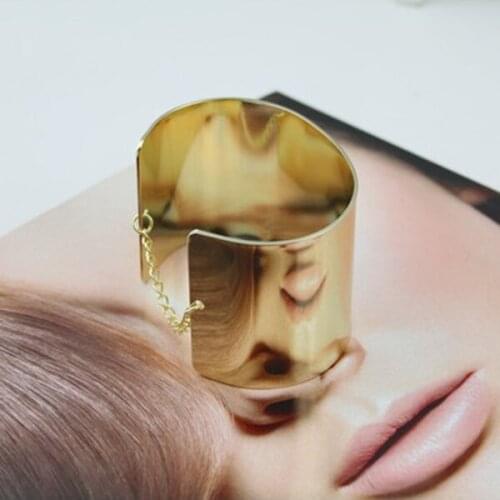 1 Pair Punk Ro Mirrored gold color Alloy Wide Metallic Bangle Cuff Bracelet Wristband Fashion Jewelry
