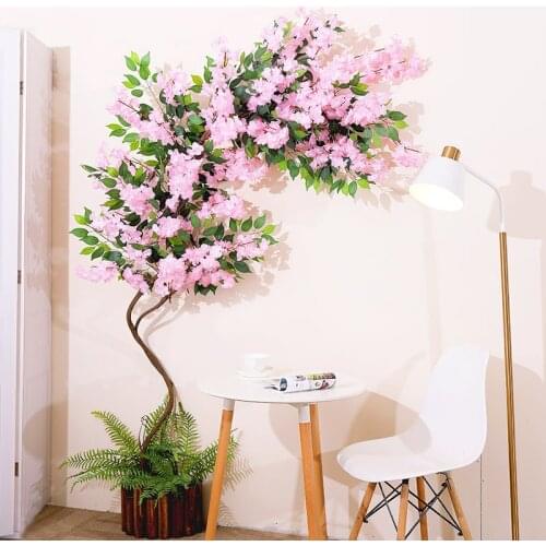 100pc/lot Cherry Blossoms Tree Artificial Flowers 3 Fork Sakura Flowers Branch Silk DIY Home Wedding Background Wall Decoration