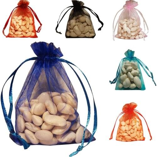 50/100Pcs drawstring organza bags Jewelry Packaging Gift Candy Wedding Party Goodie Packing Favors Mesh Pouches