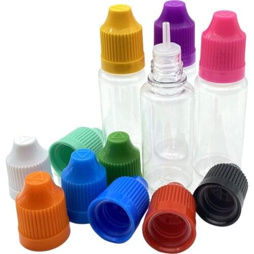 20 Set 15ml Clear Hard Plastic Bottles PET Needle Vial With Childproof Cap Long Tip For Liquid container
