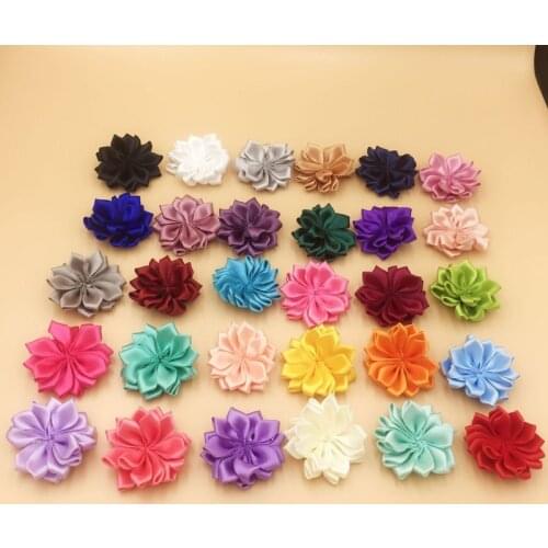 200pcs/lot 32 colors Handmade DIY Satin ribbon fabric Flowers for headbands hair accessory Wedding Kids baby