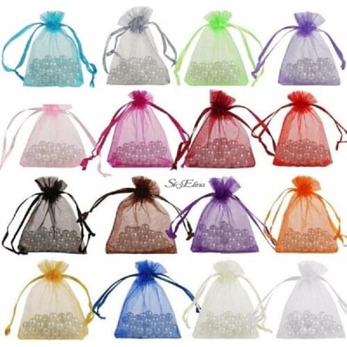 25/50pcs(7 Sizes)Colorful Organza Gift Bag Transparent Packs Drawstring Pouch Sachet For Jewelry Wedding Party Beads Packing 5z