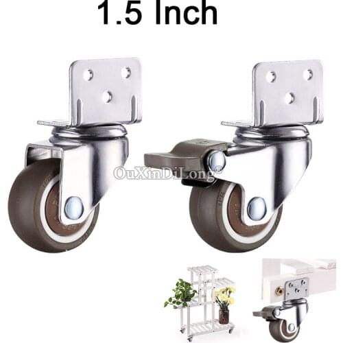 4PCS 1.5 Inch Furniture Flower Stand Casters Crib Rubber Wheel L Type Swivel Mute Brake Caster Furniture Hardware Fitting GF411