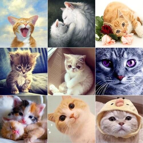 5D DIY Diamond Painting Full Round Square Drill Rhinestone Cat Diamond Embroidery Picture Cross Stitch Handmade Home Decor Gift