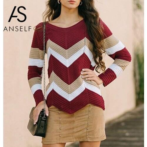 ANSELF Womens Sweater Autumn Winter2021 Patchwork Sweater Oversized Pullovers Sweaters Loose Warm Streetwear Teen Knitwear