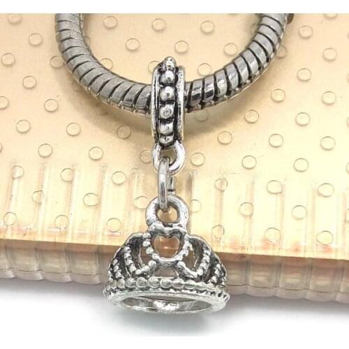 Free shipping new 20pcs big hole crown pendant alloy beads fit European bracelet and necklace DIY