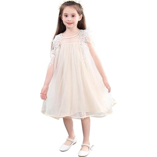 Beige lace flower girls dresses age for 3 - 12 yrs little girls loose frocks tulle graduation gown christmas evening party dress