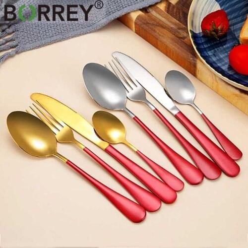 BORREY 304 Stainless Steel Black Cutlery Cutipol GOA Dinner Set Dinnerware Steak Knife Fork Teaspoon Gold Flatware Tableware Set