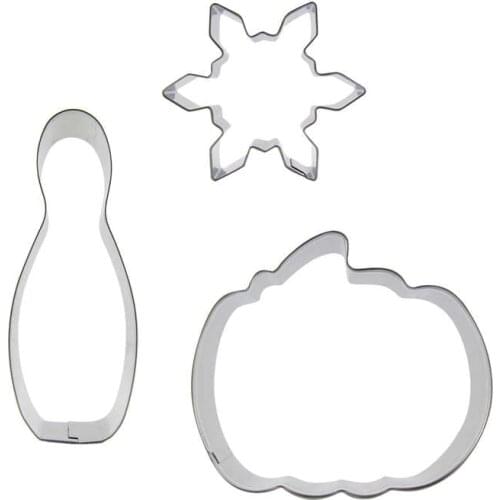 Bowling, Snowflakes, Pumpkin shaped 3 piece biscuit cutting molds, baking tools, cake decorating soft candy tools
