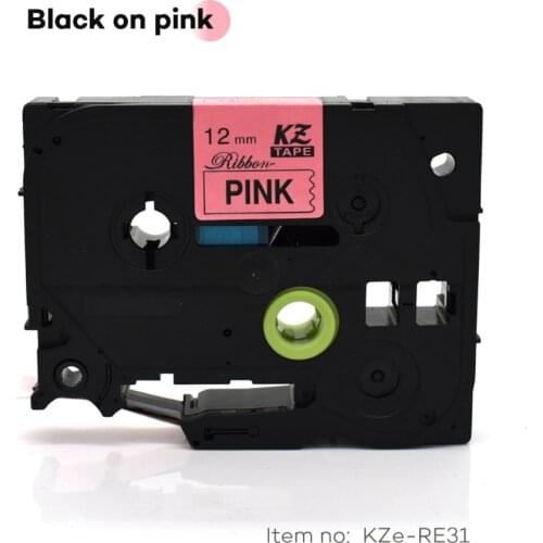 CIDY TZe-RE31 for TZe Satin Ribbon compatible Brother P Touch 12mm*4m Black on Pink TZ-RE31 tze RE31 TZ RE31 Label Tape