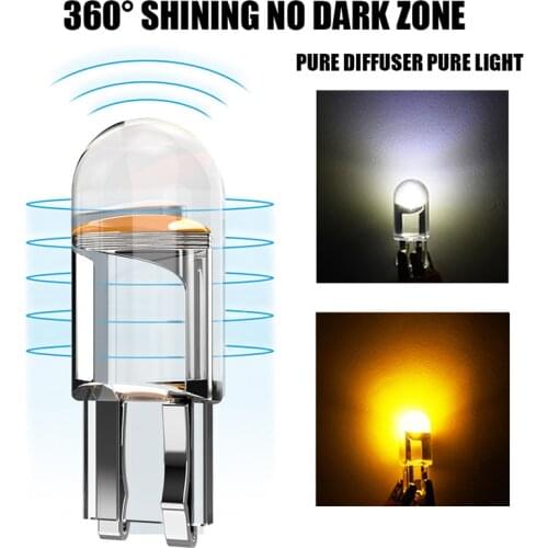 COB Glass W5W Led T10 Car Light 6000K White Auto Automobiles License Plate Lamp Light Accesseries