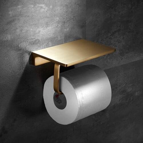 Nordic Brass Brushed Toilet Paper Holder Bathroom Wall-mounted WC Paper Phone Holder Shelf Towel Roll Holder Accessories