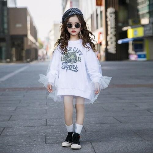 Childrens Spring Dresses for Girls Long Sleeve Mesh Hooded Sweatshirt Kids Girls Casual Midi Dresses Cartoon Children Clothes