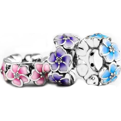 Fandola CKK 100% 925 Sterling-Silver Gradient Flower Spacers Magnolia Bloom Beads for 3pcs in set Fits Pandora Charms Bracelets