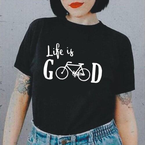 Low Carbon Life Good Bicycle T Shirt Women Tops Basic Cycling Cyclist MTB Biker Tee Shirt Femme Life Is Good on A Bike T-shirts