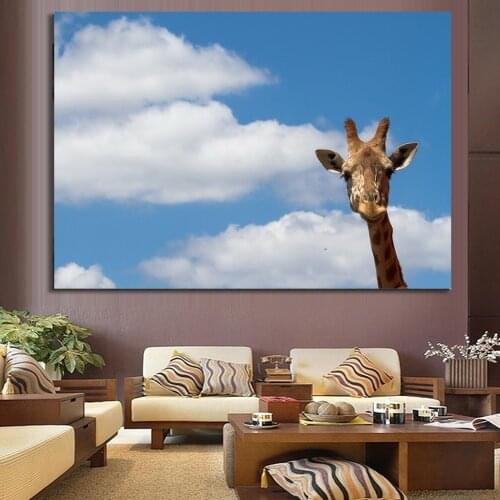 Blue Sky Canvas Pictures Abstract Paintings Large Size African Giraffe Posters and Prints for Living Room Wall Decor Quadro