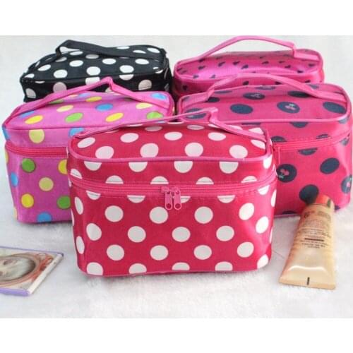 HOT! Womens Fashion Cosmetic Bag Big Travel Lingerie Bra Underwear Dot Bags Cosmetic Makeup Toiletry Storage Organizer Case