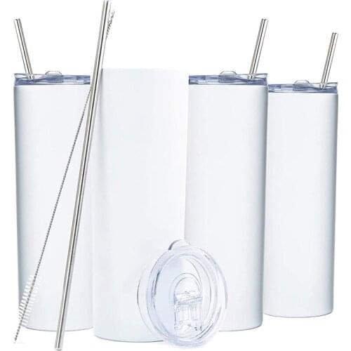 Insulated Cup Skinny Stainless Steel Tumbler Set -20Oz Coffee Tumblers with Straw and Straw -Vacuum Strata Cups