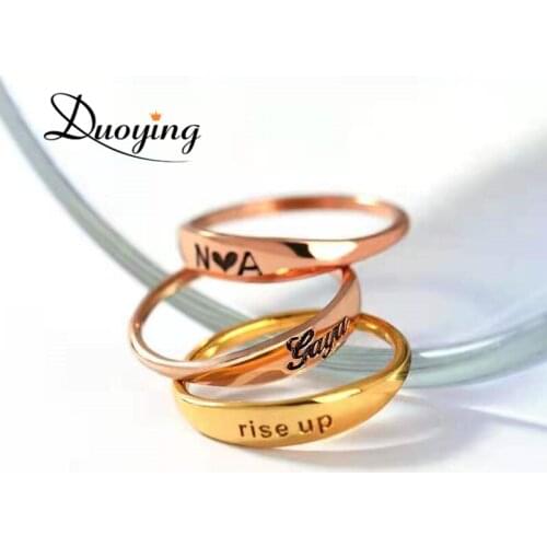 DUOYING Couples Custom Ring Name Engraved Personalized Names Stainless steel Ring Simplicity Minimalist Promise Ring