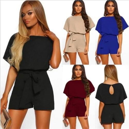 Women Summer Jumpsuit Solid With Belt 2021 Female Shorts Playsuit and Rompers Casual Elegant Overalls Black Clothes for Women