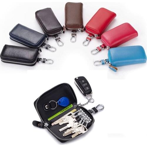 Genuine Leather Key Wallet Men Car Key Bag Multi Function Key Case Fashion Ladies Housekeeper Women Key Holders 6 Rings