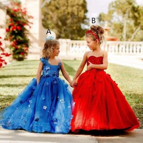 Beautiflu Lace Flower Girl Dresses Sheer Neck Hand Made Flowers Children Birthday Pageant Weddding Ball Gowns