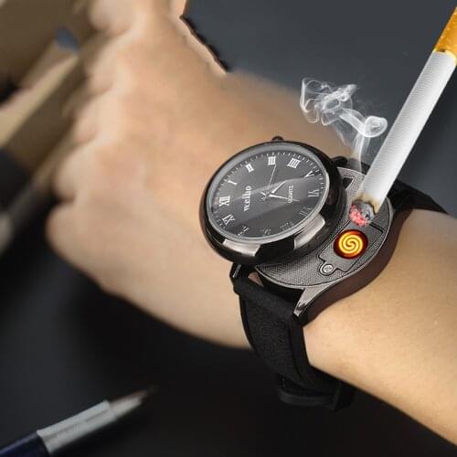 Creative Mens Watch Windproof Lighter Flameless Rechargeable Multi-function Lighter USB Cigarette Lighter Tool Exquisite Gift