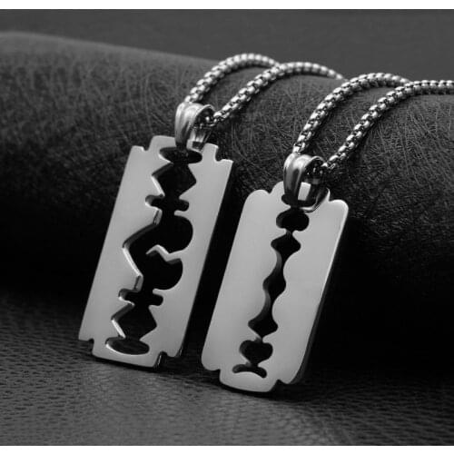 Hiphop Stainless Steel Razor Blades Pendant Necklaces Men Jewelry Hollow Shaver Heart Love Necklaces Rock Blade Women Collares