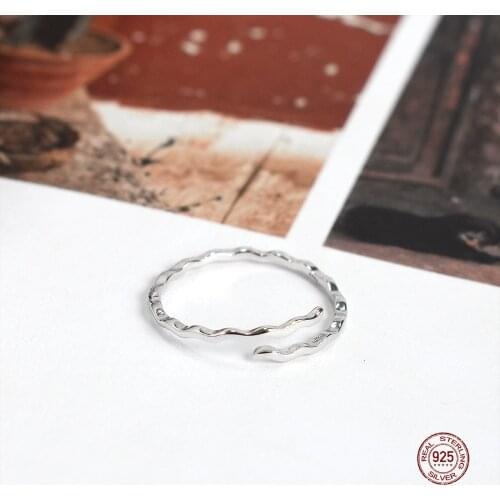 LKO New Arrive 925 Sterling Silver Minimalism Design Wave Open Ring Adjustable Personality Creative Fine Ring Accessories