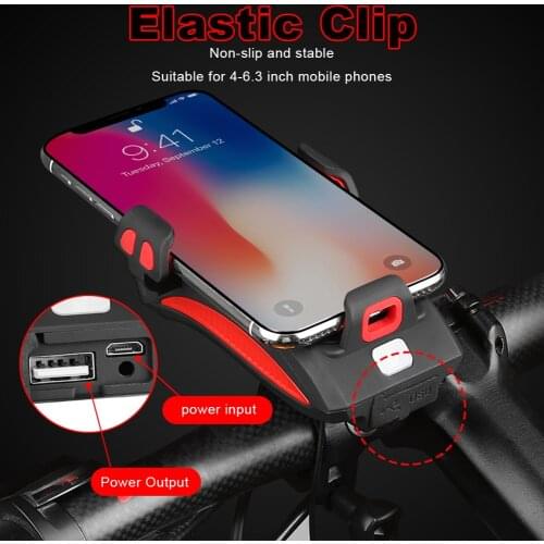 3 In 1 Multifunctional Bicycle Mobile Phone Stand USB Rechargeable Power LED Charging Handlebar Bracket Bike Light Accessories
