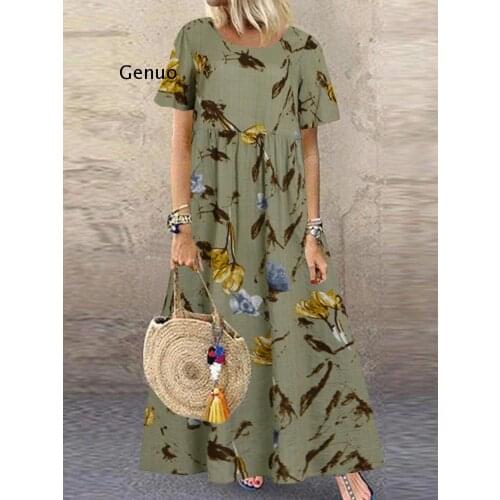 Fashion Summer Maxi Dress Womens Printed Sundress Casual Short Sleeve Vestidos Female High Waist Robe Femme Plus Size