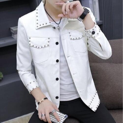 White Men Leather Jacket Spring 2021 New Fashion Black Leather Coat Men Short Slim Motorcycle Male Leather Clothing