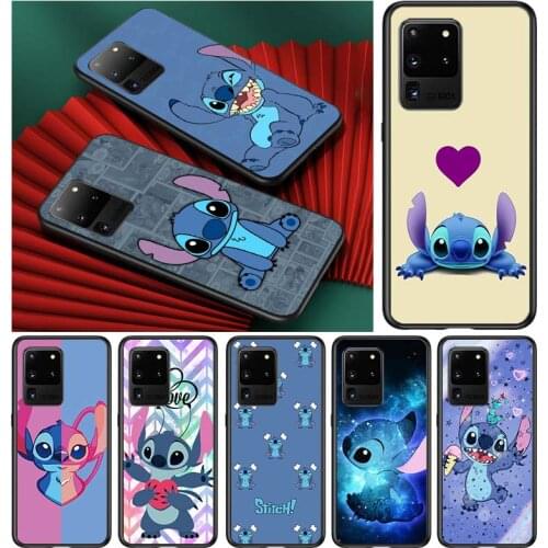 Stitch blue disney cartoon for Samsung S20 FE Ultra Plus A91 A81 A71 A51 A41 A31 A21 A11 A72 A52 A42 A22 Soft Black Phone Case