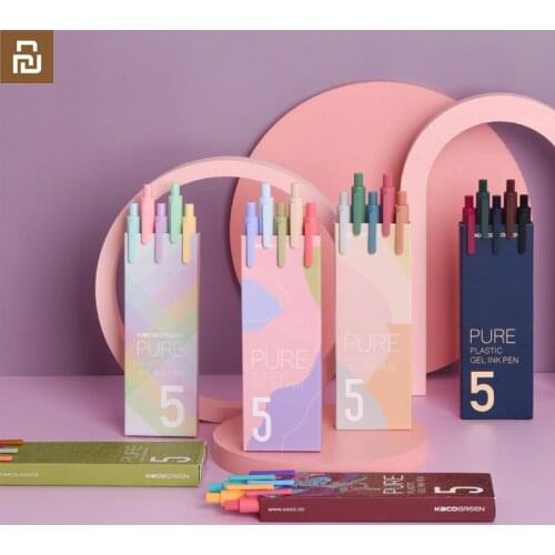 Newest xiaomi Kaco 5pcs colorful pen 0.5mm colorful ink Smooth Writing Durable Mi Signing Gel Ink Refill 10pcs/box pens
