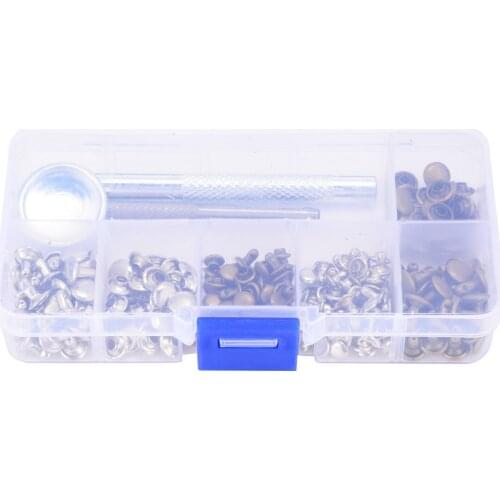 120 Set Silver + Bronze Rivets DIY Crafts Leather Repairing Rivets Tubular Metal Single with Fixing Tool Kit with Storage Box
