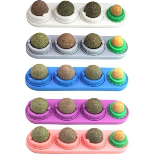 Catnip Ball Set Self-adhesive Rotated Catnip Silvervine Lick Ball Molar Teething NEW