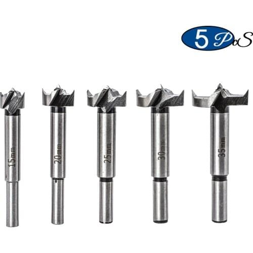 NINDEJIN 5pcs forstner bit set carpenter 15-35mm cemented carbide carbon steel woodworking hole saw set wood drill bits