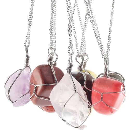 Rose Quartz Topaz Citrine Agate Necklace Natural Semi-Precious Stone Winding Pendant Necklace for Women Charm Jewelry Gifts