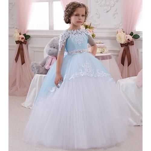 2019 Flower Girl Dress Lace Appliques Wedding Prom Lace Up Back Birthday White Ivory Communion Toddler Kids Dress Custom Made