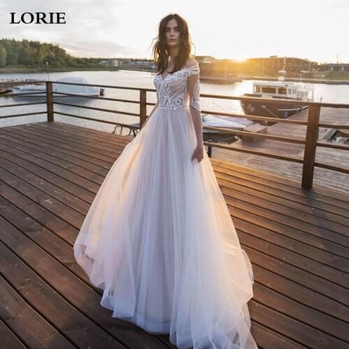 LORIE Gorgeous Appliques Train A Line Wedding Dress 2020 Long Sleeve Lace Appliques Princess Bridal Gowns Vestido de novia