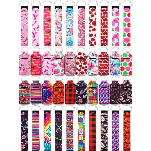 20set Chapstick Holder Keychains Neoprene Wristlet Keychain Lanyards Lip Balm Pouch Protective Cases for Girls Women